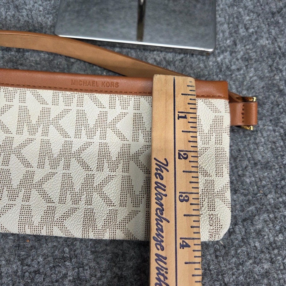 Michael Kors Brown Off White Genuine Leather Signature Logo Belt Bag Fanny Pack - Picture 12 of 16